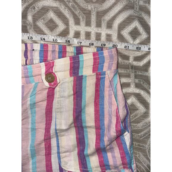 Torrid Plus 16‎ Linen Shorts Purple Pink Stripe Tie Waist Stretch Pockets - Picture 5 of 7